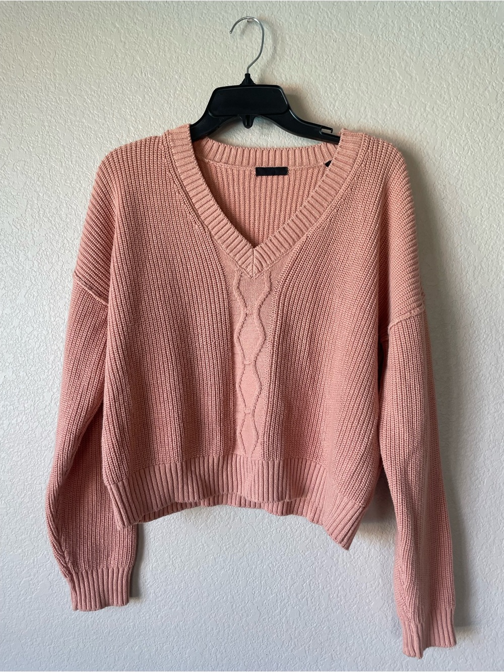 ATM Anthony Thomas Melillo Pink Cotton Cashmere Cable Knit V Neck Sweater M